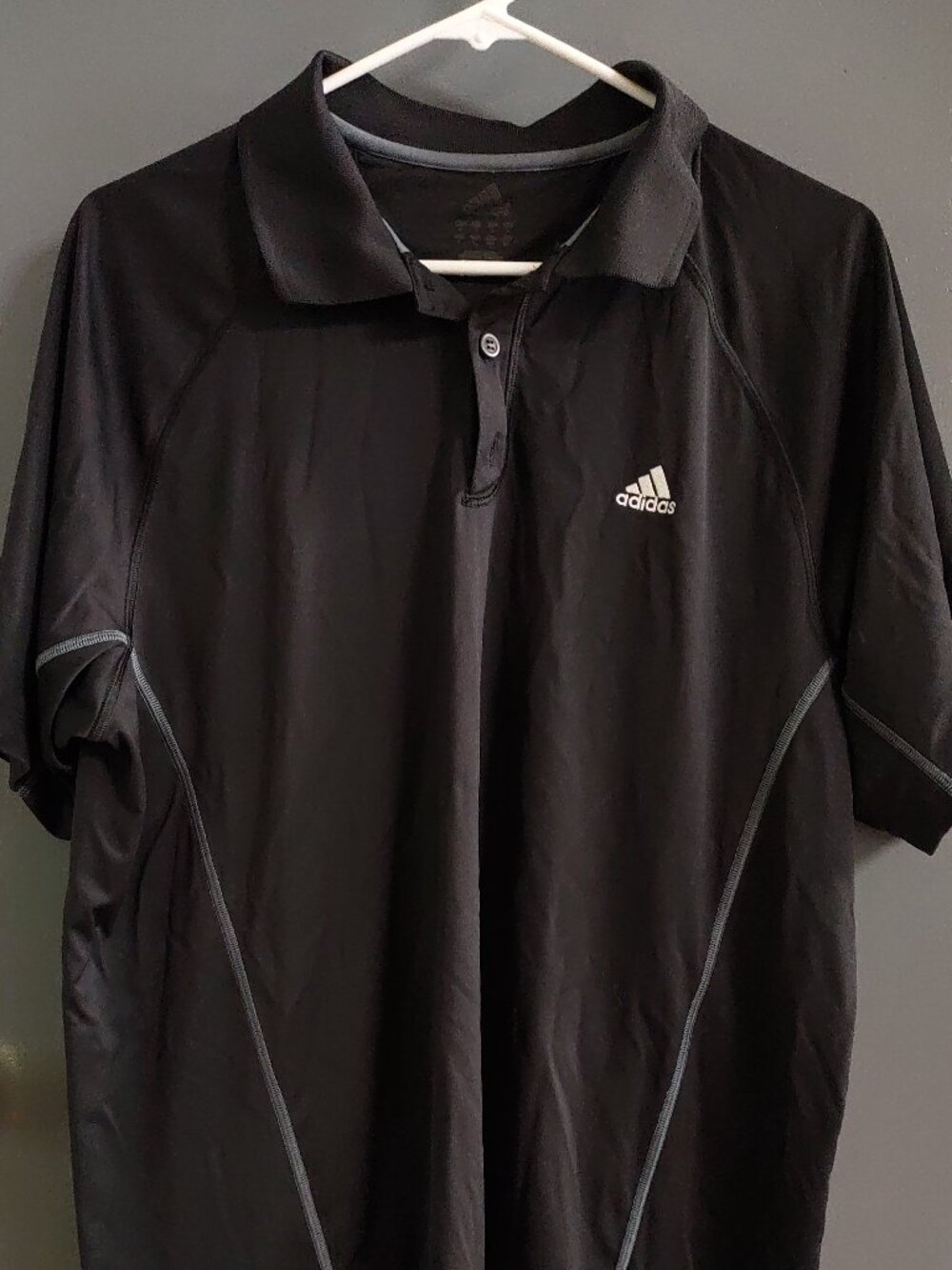 Adidas Men's Large Black Golf Polo Embroidered White Logo Performance 3 Stripes
